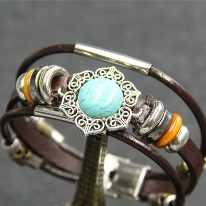 Handmade Braided Boho Turquoise Charm Leather Bracelet - Style#10 - image 12