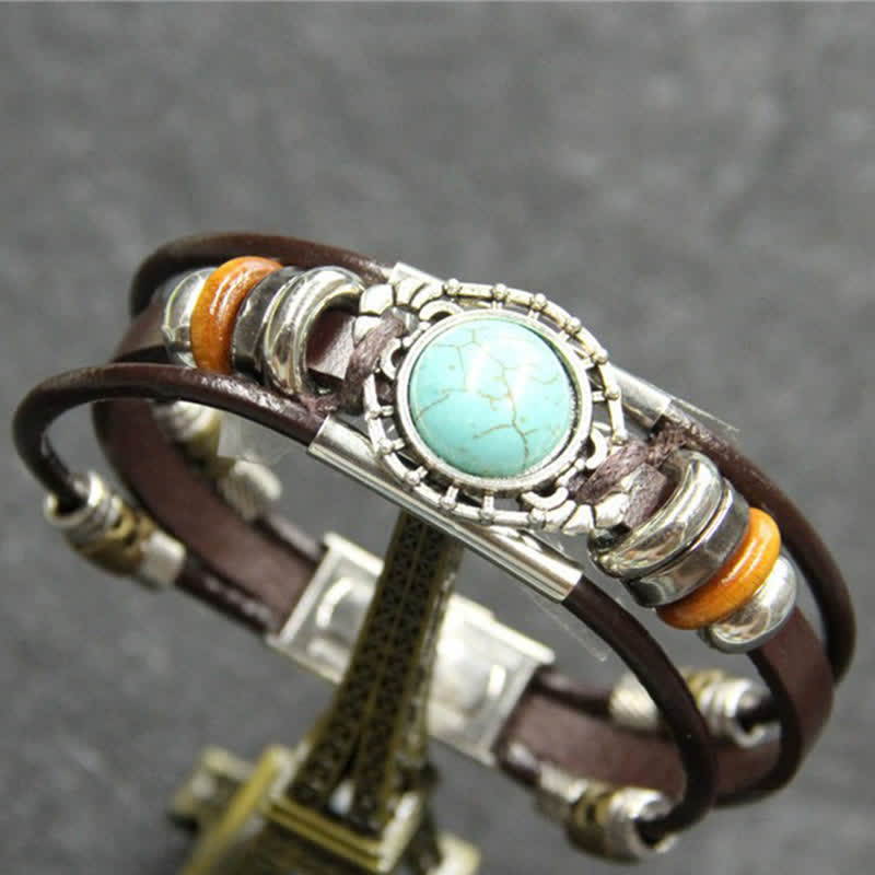 Handmade Braided Boho Turquoise Charm Leather Bracelet - Style#8 - image 10