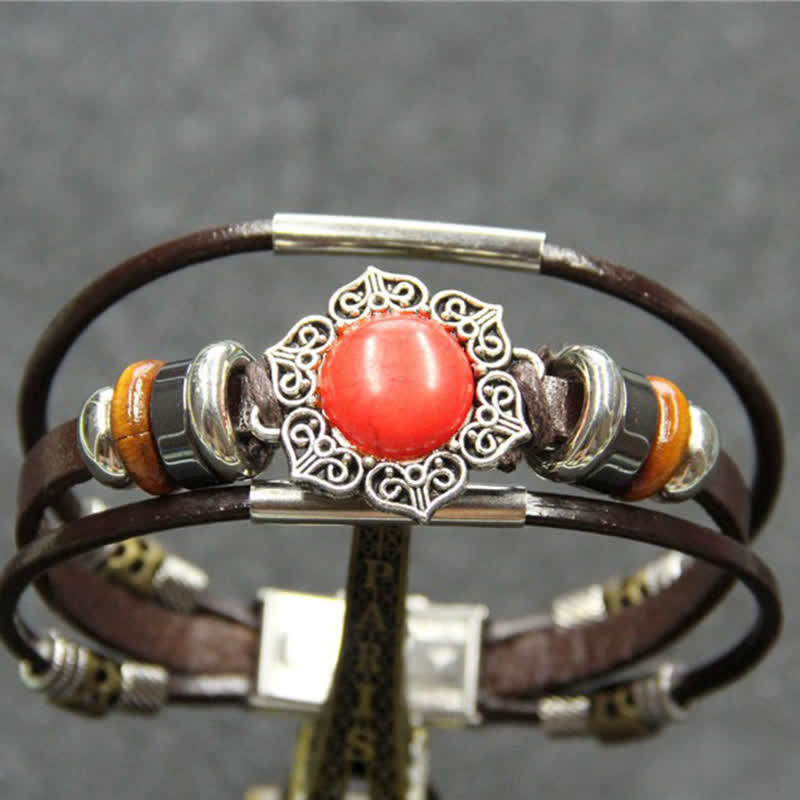 Handmade Braided Boho Turquoise Charm Leather Bracelet - Style#9 - image 11