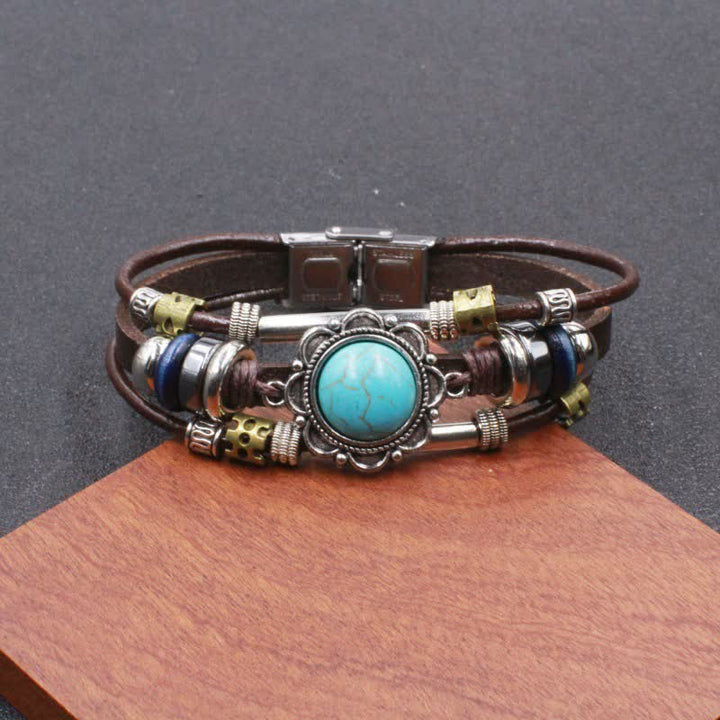 Handmade Braided Boho Turquoise Charm Leather Bracelet - Style#11 - image 13
