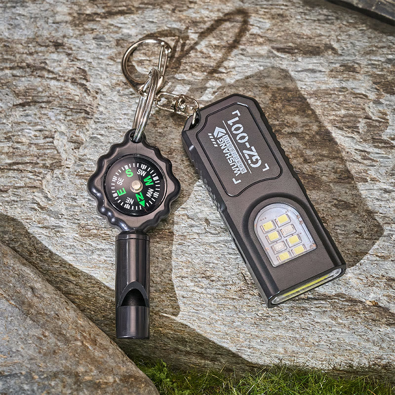 Mini Cob Flashlight Survival Whistle With Compass Keychain - image 1