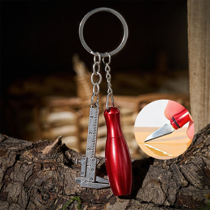 Mini Vernier Caliper Measuring Tool Bowling Shaped Pocket Knife Keychain - Red - Silver - image 0