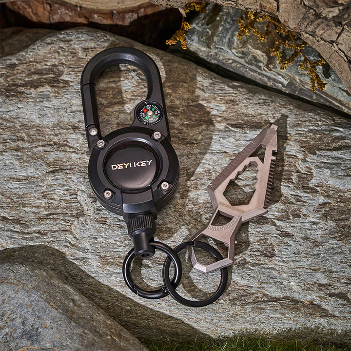 EDC Tool Retractable Key Carabiner with Compass Keychain - image 2