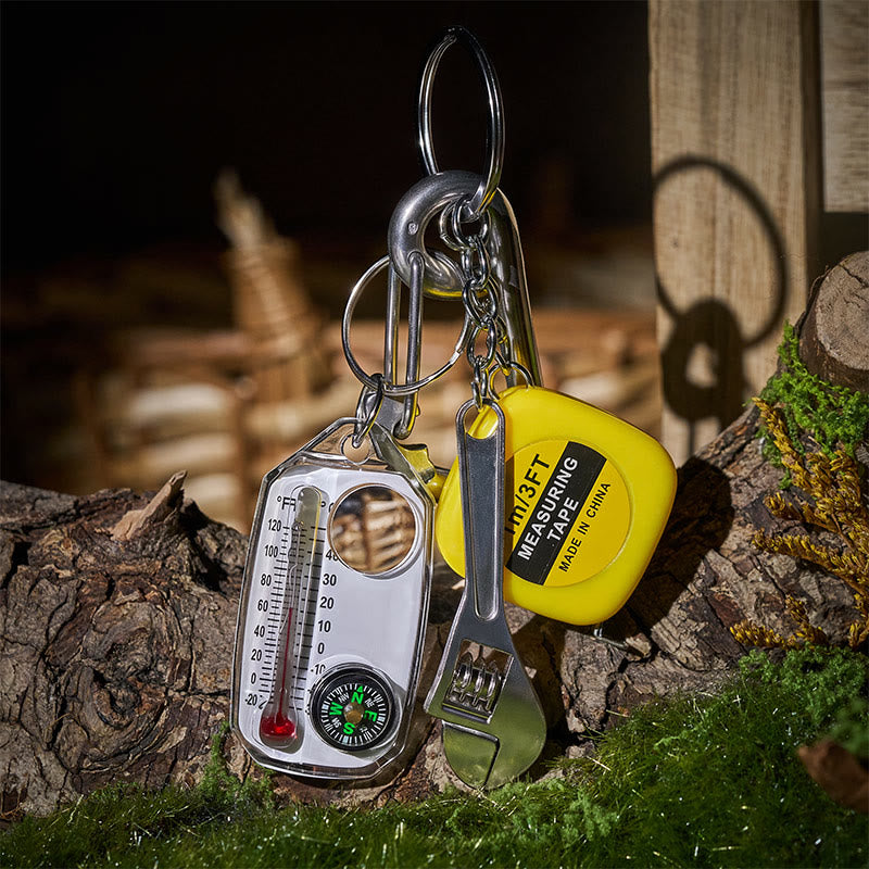 Multi-function EDC Carabiner Tape Measure Adjustable Wrench Compass Keychain - Style#1 - image 0