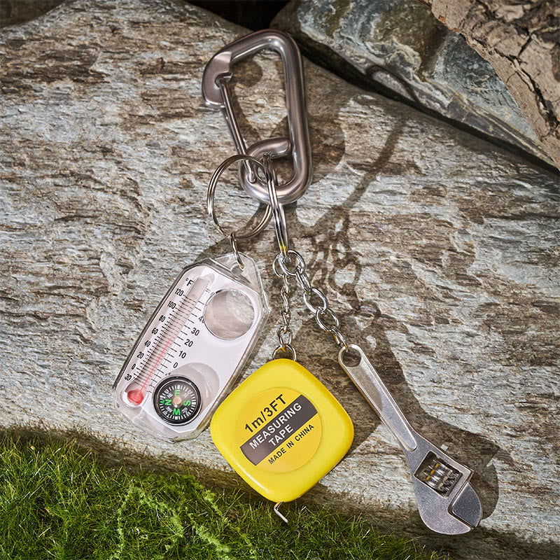 Multi-function EDC Carabiner Tape Measure Adjustable Wrench Compass Keychain - image 1