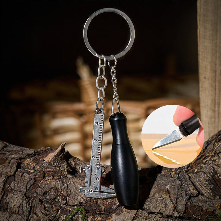 Mini Vernier Caliper Measuring Tool Bowling Shaped Pocket Knife Keychain - Black - Silver - image 6