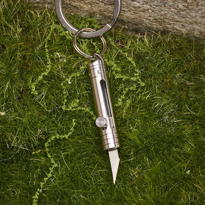 EDC Mini Retractable Utility Knife & Vintage Leather Motorcycle Keychain - image 7
