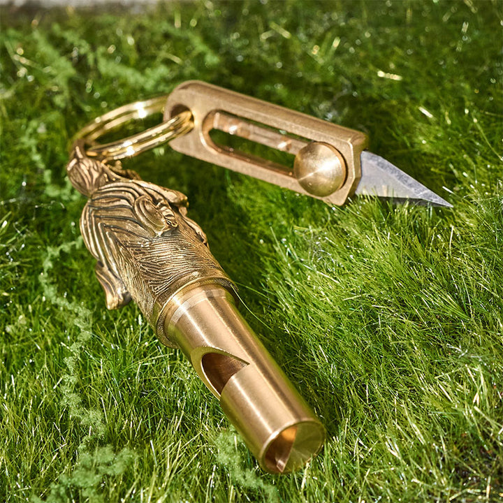 EDC Retractable Utility Knife & Wolf Emergency Whistle Keychain - image 2