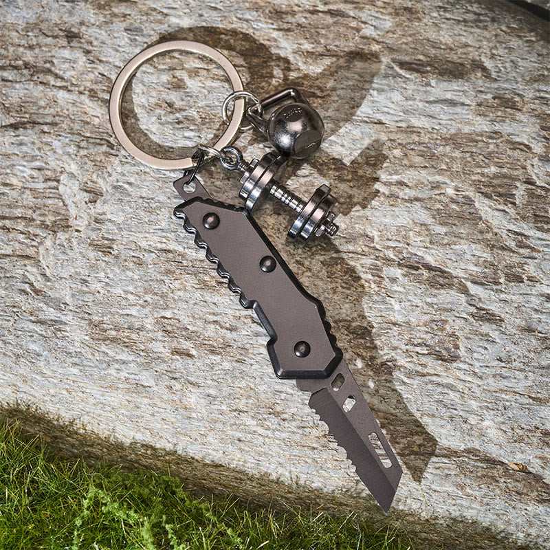 Fitness Ornament & Small Folding Pocket Knife Keychain - image 1