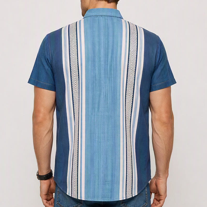 Men's Vintage Vertical Stripe Casual Button Down Beach Shirt - image 2