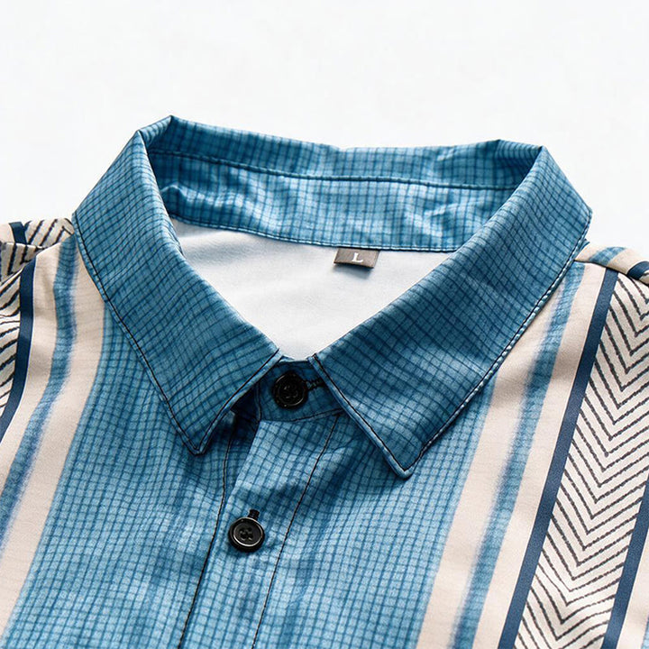 Men's Vintage Vertical Stripe Casual Button Down Beach Shirt - image 4