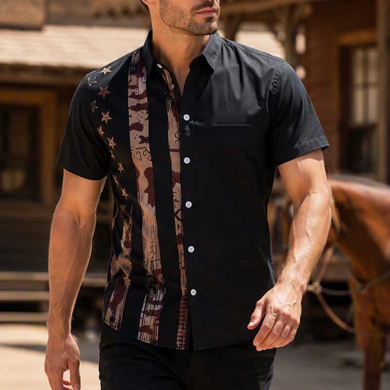 Men's Vintage American Flag Camo Print Short Sleeve Shirt - Style#1 - 6XL - image 0