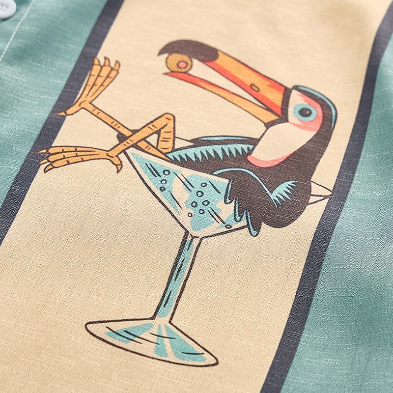 Men's Tropical Toucan Cocktail Print Vertical Stripe Summer Shirt - image 8