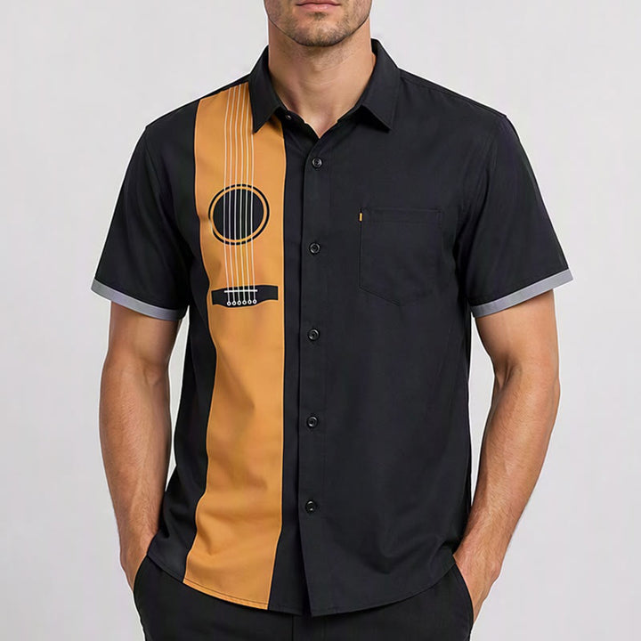 Men's Creative Acoustic Guitar Print Streetwear Casual Shirt - image 1