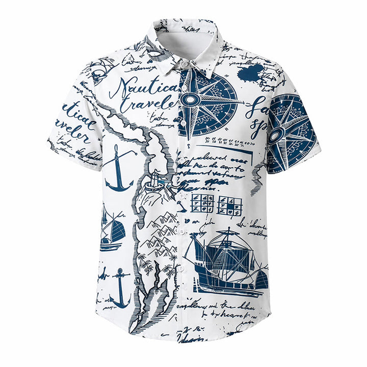 Men's Vintage Nautical Sketch Hawaiian Short Sleeve Shirt - image 9