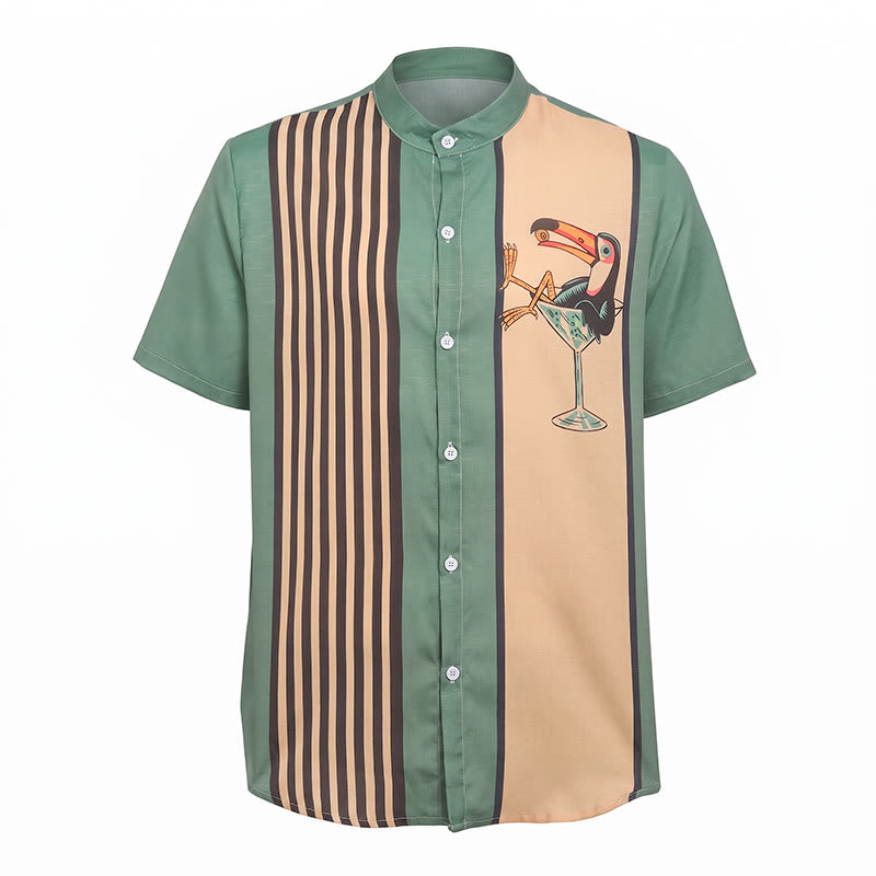 Men's Tropical Toucan Cocktail Print Vertical Stripe Summer Shirt - image 9