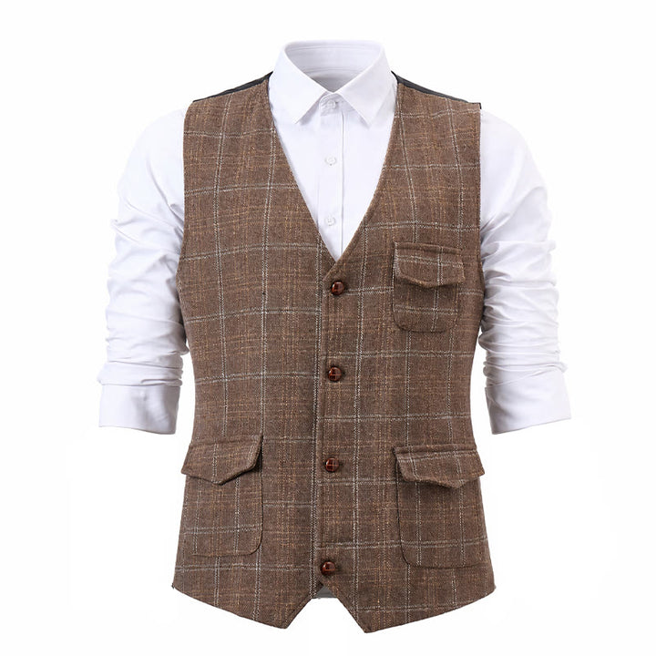Men's Lightweight Plaid British Style Business Dress Casual Suit Vest - image 12