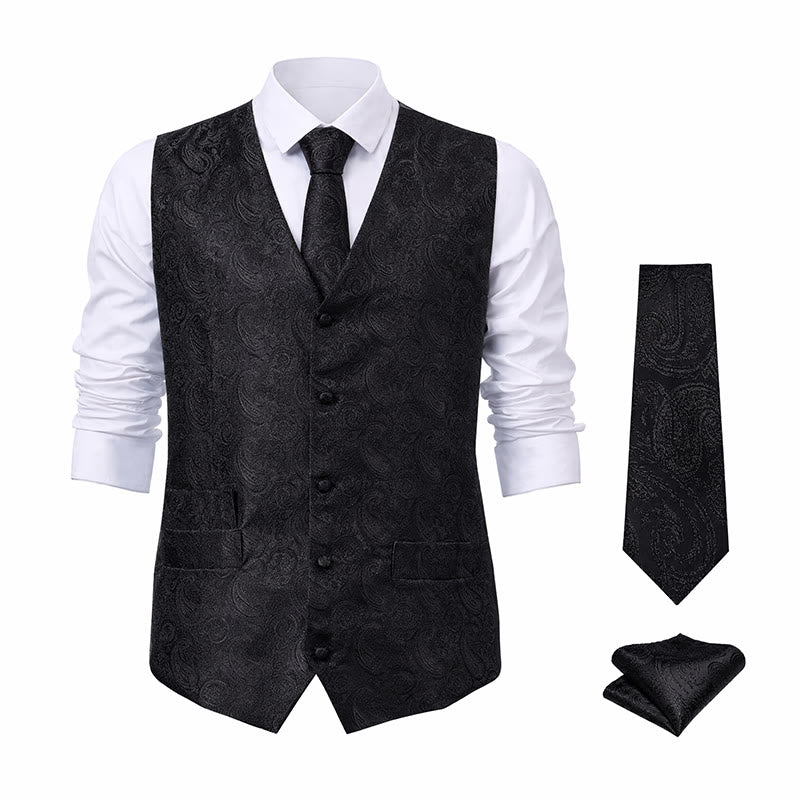 Men's Paisley Jacquard Waistcoat 3 Piece Set Suit Vest - image 19