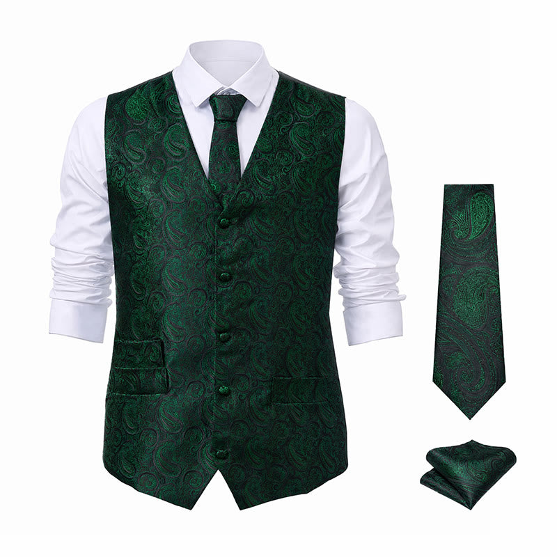 Men's Paisley Jacquard Waistcoat 3 Piece Set Suit Vest - image 21