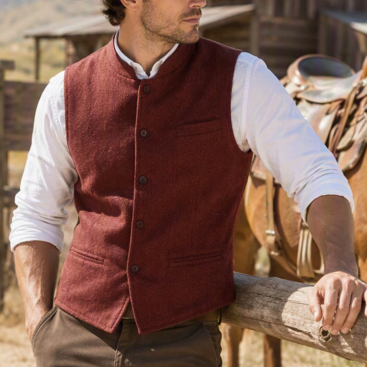 Men's Mandarin Collar Herringbone Tweed Waistcoat Suit Vest - Orange - 3XL - image 0