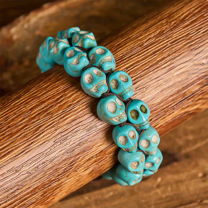 Gothic Turquoise Skull Beaded Adjustable Braided Bracelet - image 1