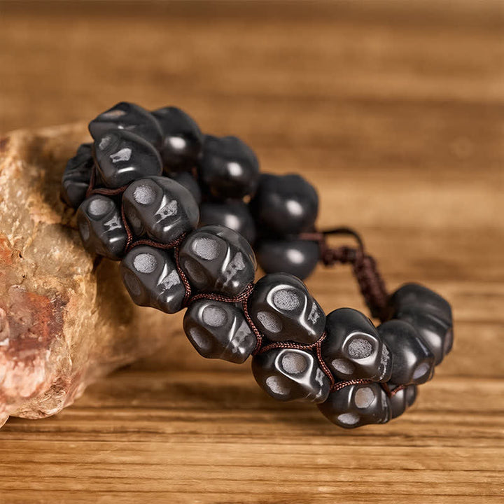 Gothic Turquoise Skull Beaded Adjustable Braided Bracelet - image 6