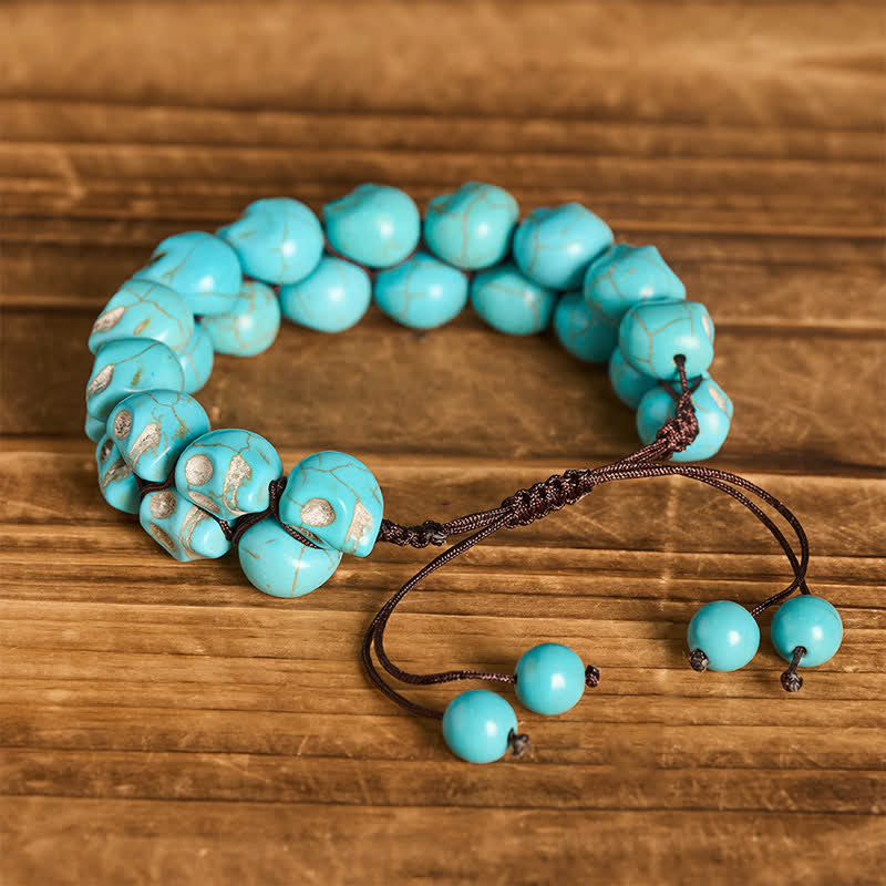 Gothic Turquoise Skull Beaded Adjustable Braided Bracelet - image 3