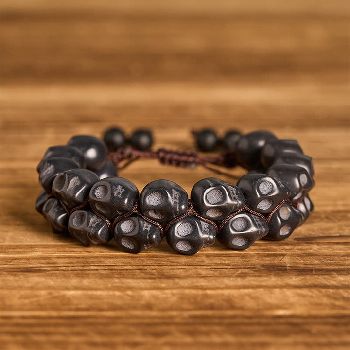 Gothic Turquoise Skull Beaded Adjustable Braided Bracelet - Black - image 4