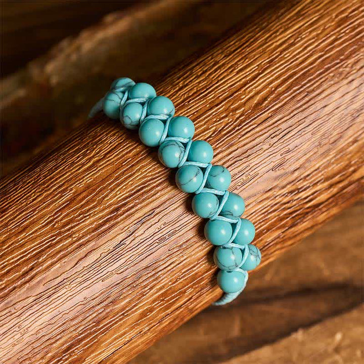 Healing Double Row Turquoise Beaded Macrame Bracelet - image 2