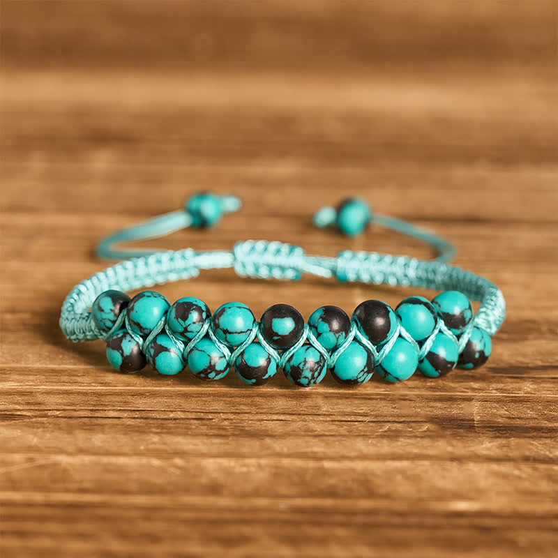 Healing Double Row Turquoise Beaded Macrame Bracelet - Dark Turquoise - image 13