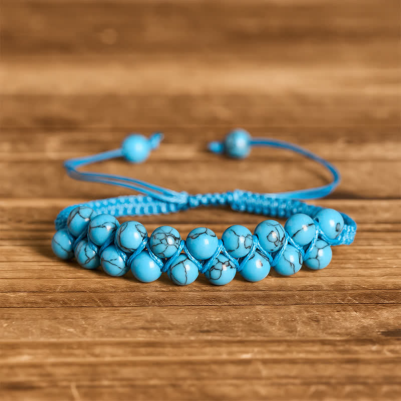 Healing Double Row Turquoise Beaded Macrame Bracelet - Turquoise - image 5