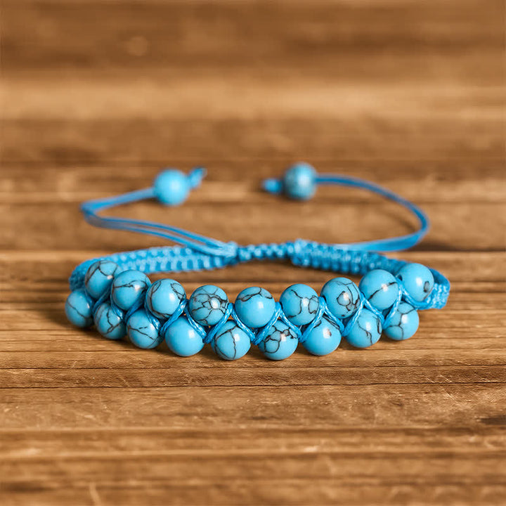 Healing Double Row Turquoise Beaded Macrame Bracelet - Turquoise - image 5