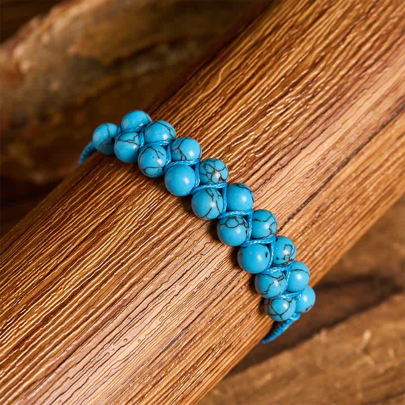 Healing Double Row Turquoise Beaded Macrame Bracelet - image 6