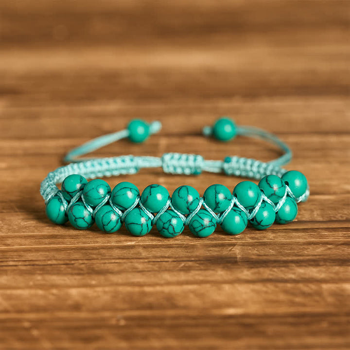 Healing Double Row Turquoise Beaded Macrame Bracelet - Green - image 9