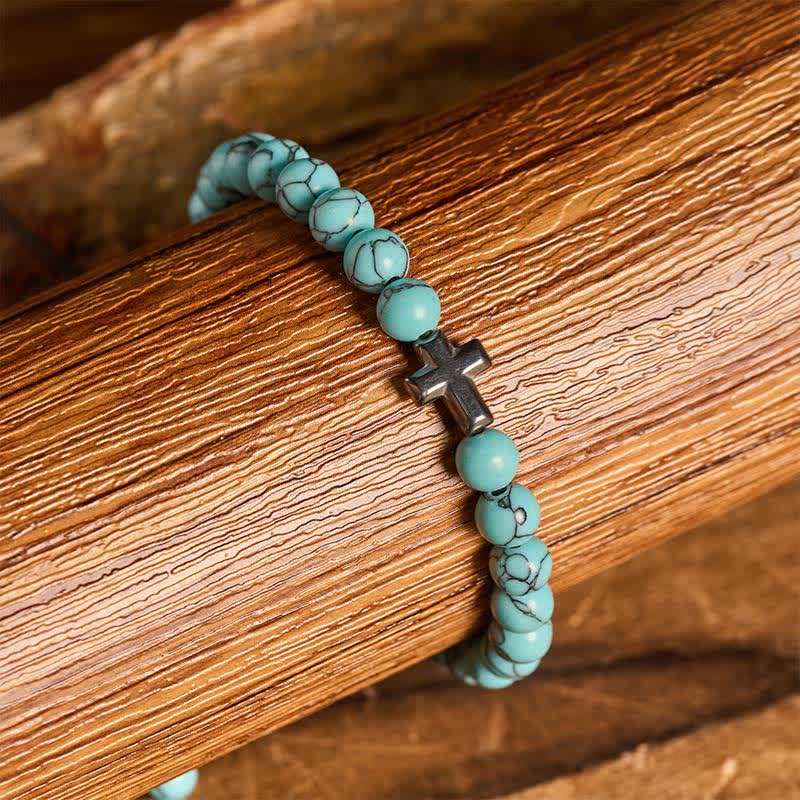 Faith Cross Turquoise Beaded Adjustable Bracelet - image 2