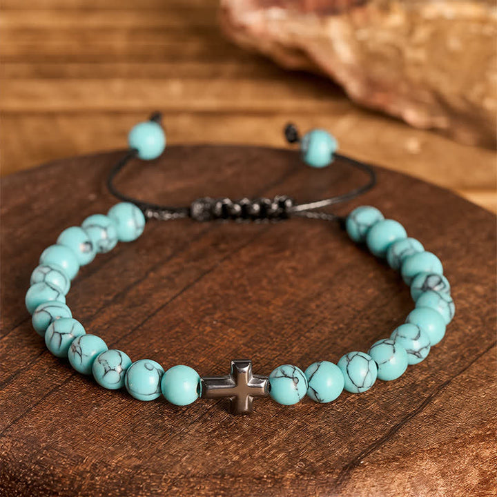 Faith Cross Turquoise Beaded Adjustable Bracelet - image 3
