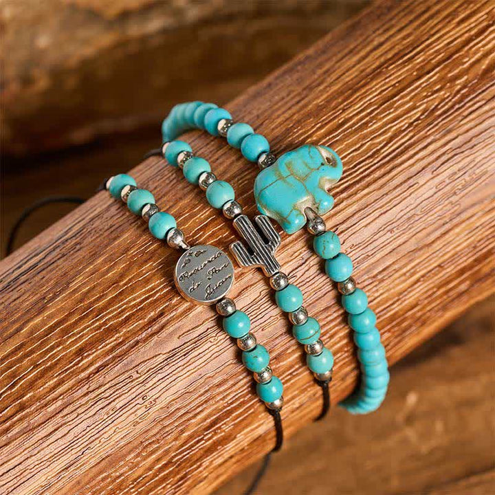3Pcs Western Cactus Turquoise Self-Confidence Stack Bracelet Set - image 1