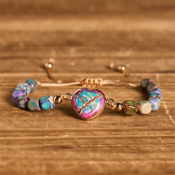 Boho Soul Heart Natural Emperor Stone Bracelet - Purple - image 4