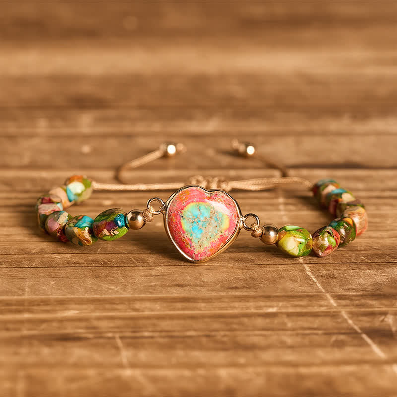 Boho Soul Heart Natural Emperor Stone Bracelet - Orange - image 0