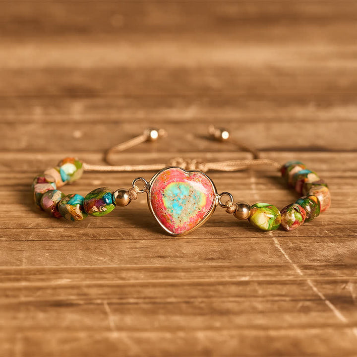 Boho Soul Heart Natural Emperor Stone Bracelet - Orange - image 0