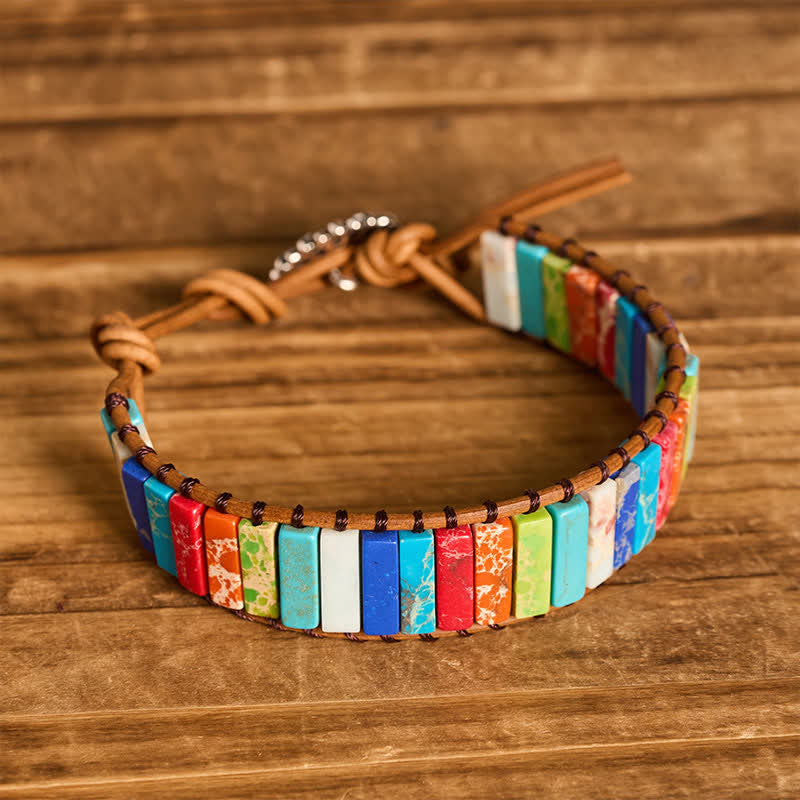 Sunflower Button Turquoise Tube Healing Leather Bracelet - image 3