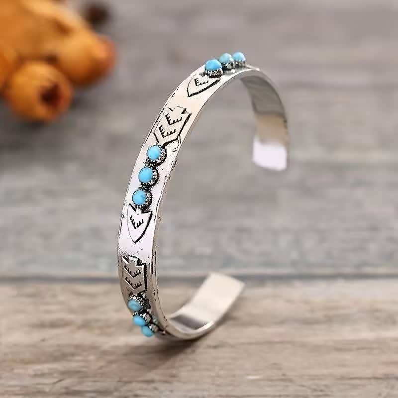 Sky Dots Turquoise Boho Silver Arrow Open Cuff Bracelet - image 3