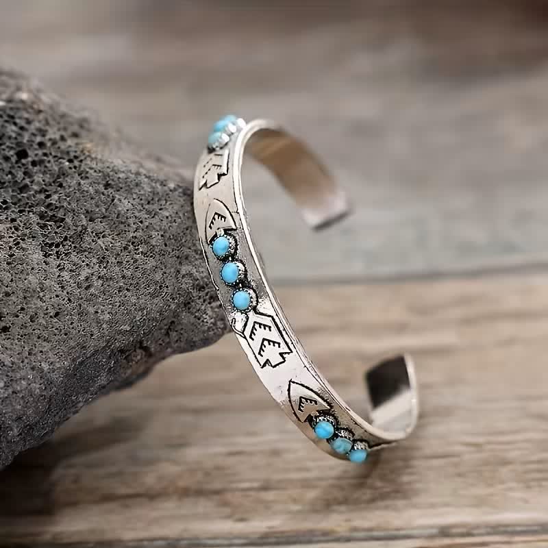 Sky Dots Turquoise Boho Silver Arrow Open Cuff Bracelet - image 2