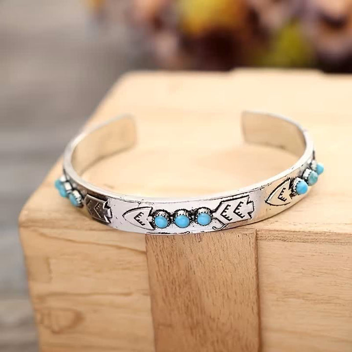 Sky Dots Turquoise Boho Silver Arrow Open Cuff Bracelet - image 4