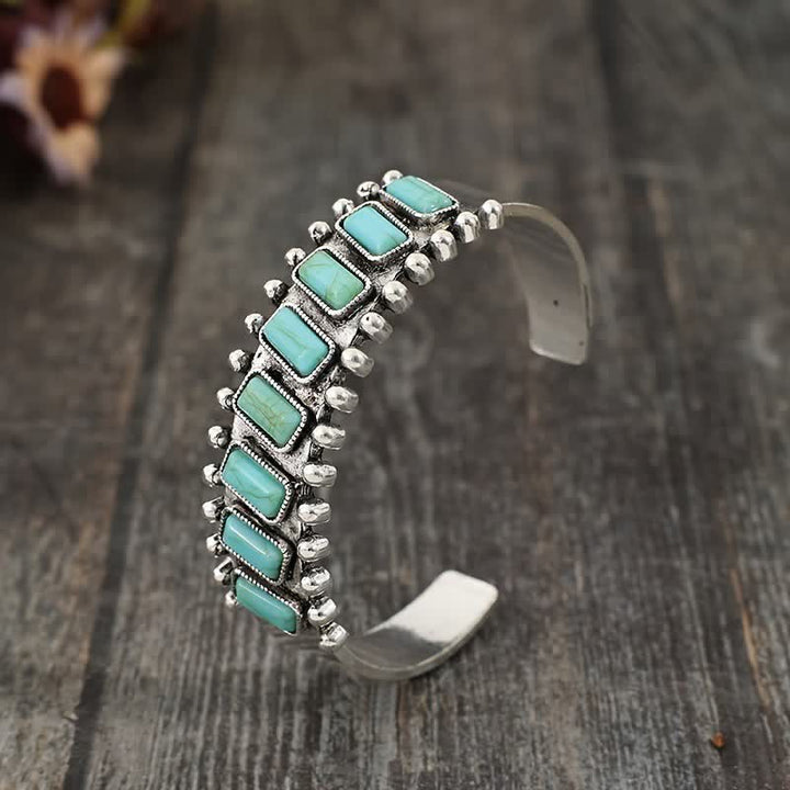 Rectangular Turquoise Stone Western Open Cuff Bracelet - image 3