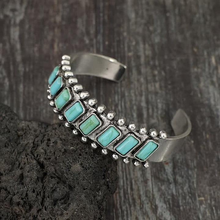 Rectangular Turquoise Stone Western Open Cuff Bracelet - image 2
