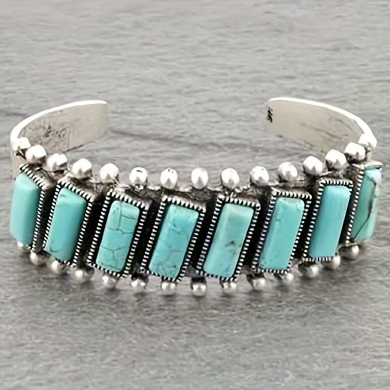 Rectangular Turquoise Stone Western Open Cuff Bracelet - image 4