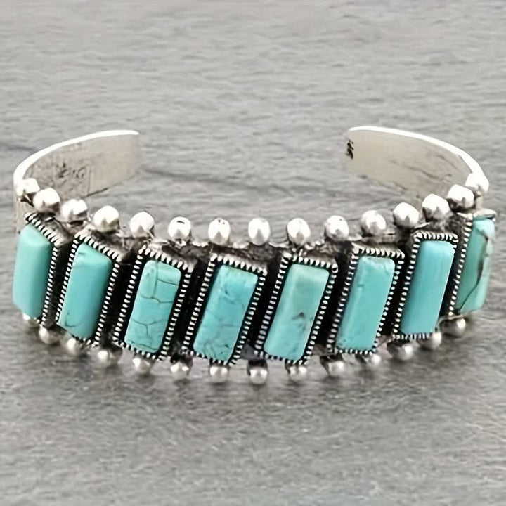 Rectangular Turquoise Stone Western Open Cuff Bracelet - image 4