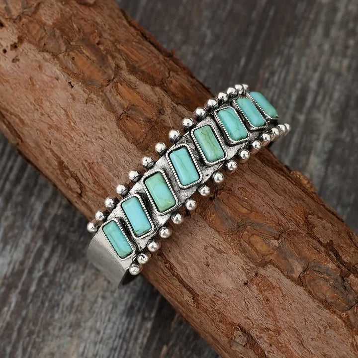 Rectangular Turquoise Stone Western Open Cuff Bracelet - Silver - image 0