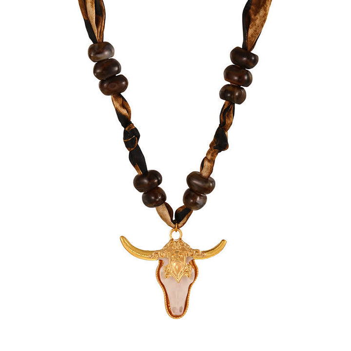Desert Spirit Longhorn Leopard Boho Scarf Necklace Collection - Gold & White - image 9